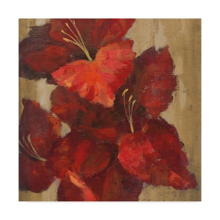 Silvia Vassileva 'Vivid Red Gladiola On Gold Crop' Canvas Art,18x18